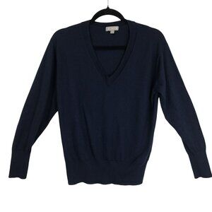 J.Crew Sweater 100% Merino Wool V-Neck Navy Blue Size M Mens